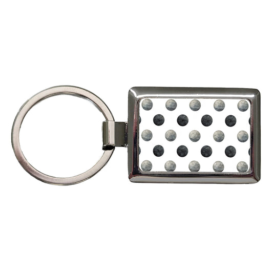 Black Polka Dots White Background Rectangle Metal Keychain