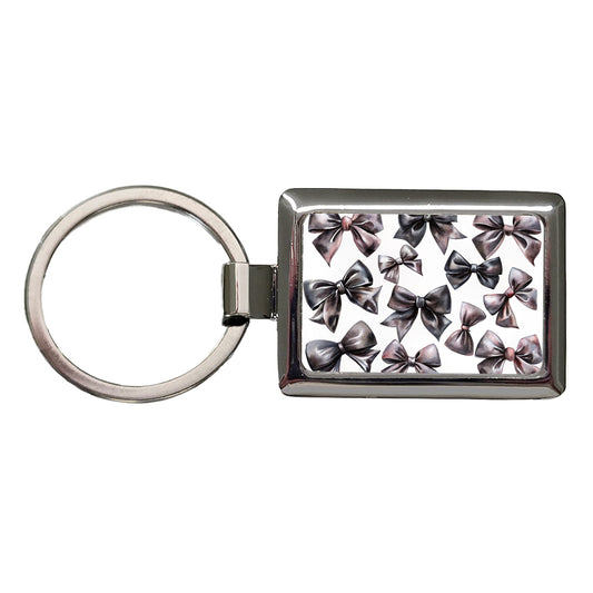 Black Scattered Coquette Bows Watercolor Rectangle Metal Keychain