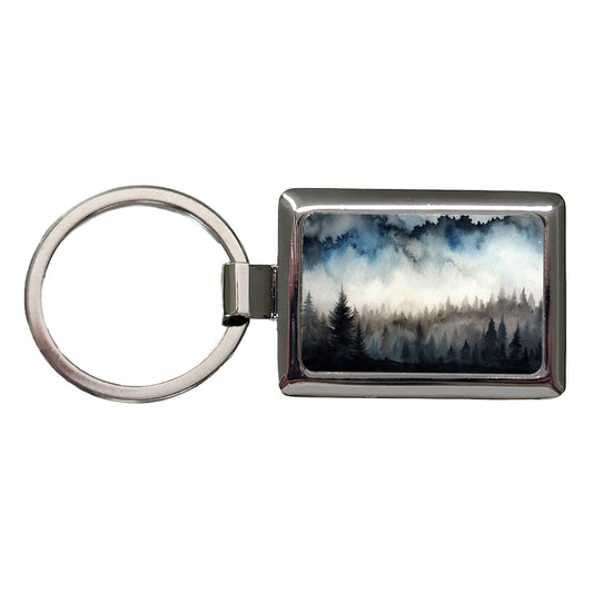 Black Shadow Forest Ombre Watercolor Rectangle Metal Keychain