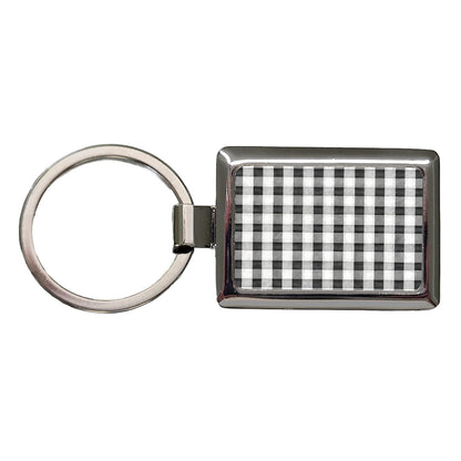 Black White Gingham Watercolor Rectangle Metal Keychain