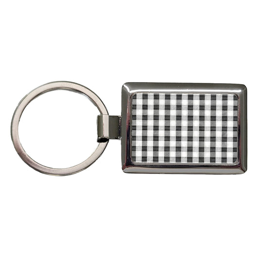 Black White Gingham Watercolor Rectangle Metal Keychain