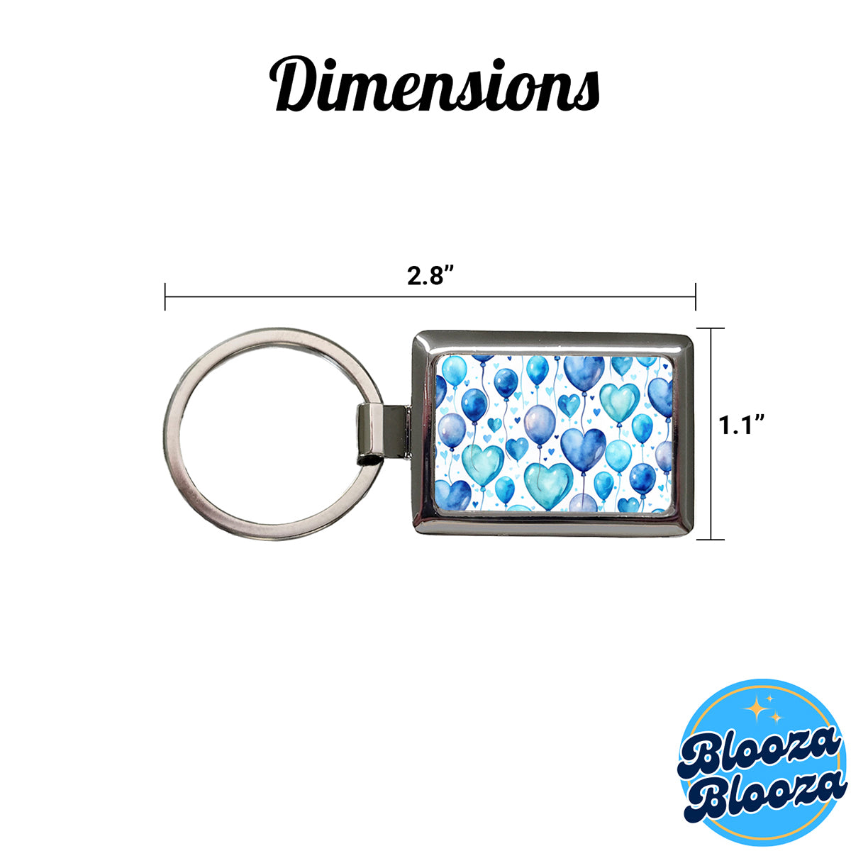 Blue Balloons Hearts Watercolor Birthday Rectangle Metal Keychain
