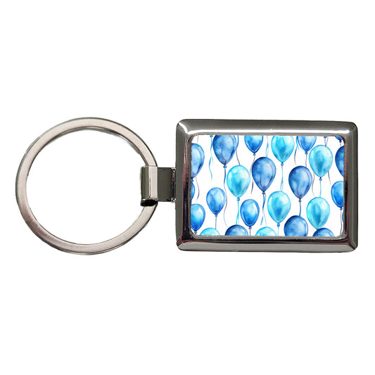 Blue Balloons Watercolor Birthday Rectangle Metal Keychain