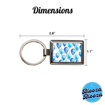 Blue Balloons Watercolor Birthday Rectangle Metal Keychain