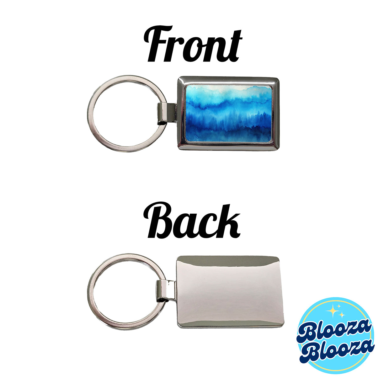 Blue Ombre Forest Watercolor Rectangle Metal Keychain
