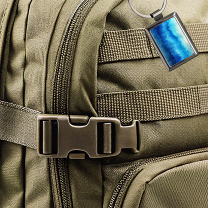Blue Ombre Forest Watercolor Rectangle Metal Keychain