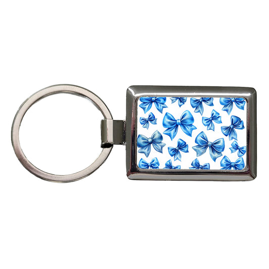 Blue Scattered Coquette Bows Watercolor Rectangle Metal Keychain