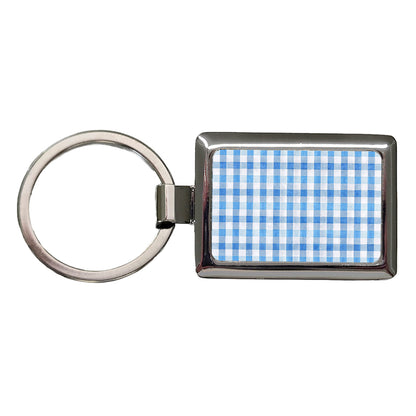 Blue White Gingham Watercolor Rectangle Metal Keychain