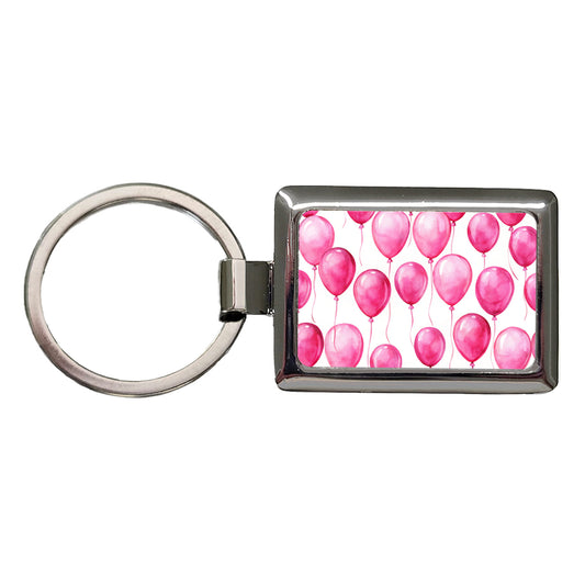 Bright Pink Balloons Watercolor Birthday Rectangle Metal Keychain