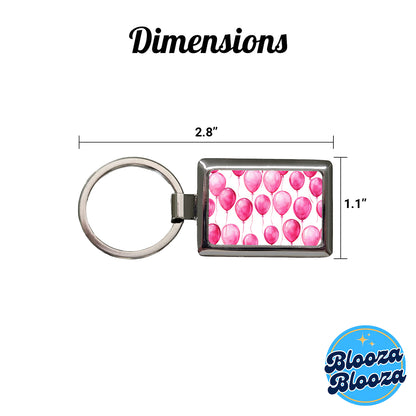 Bright Pink Balloons Watercolor Birthday Rectangle Metal Keychain