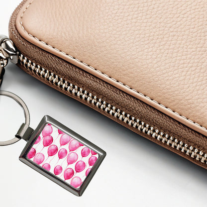Bright Pink Balloons Watercolor Birthday Rectangle Metal Keychain