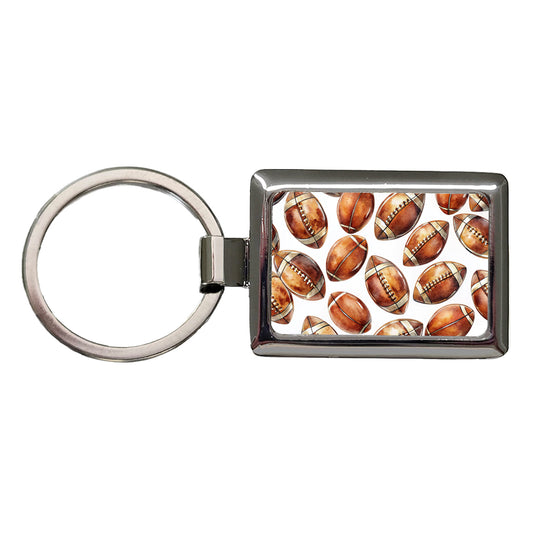 Brown Football Balls Watercolor Rectangle Metal Keychain