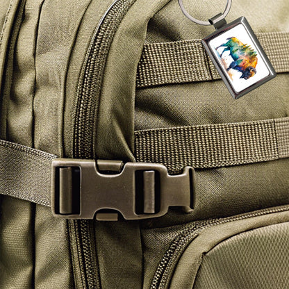 Buffalo In Forest Watercolor Design Rectangle Metal Keychain