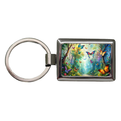 Butterflies Forest Fantasy Watercolor Design Rectangle Metal Keychain