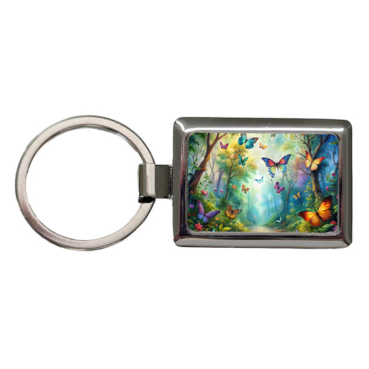 Butterflies Forest Fantasy Watercolor Design Rectangle Metal Keychain