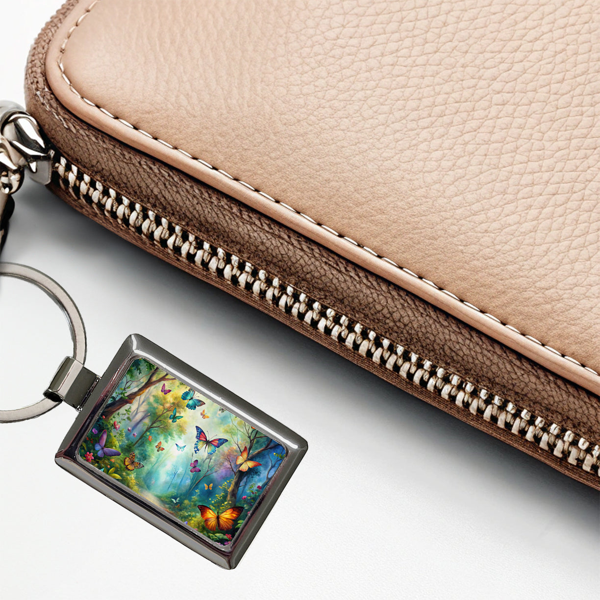 Butterflies Forest Fantasy Watercolor Design Rectangle Metal Keychain