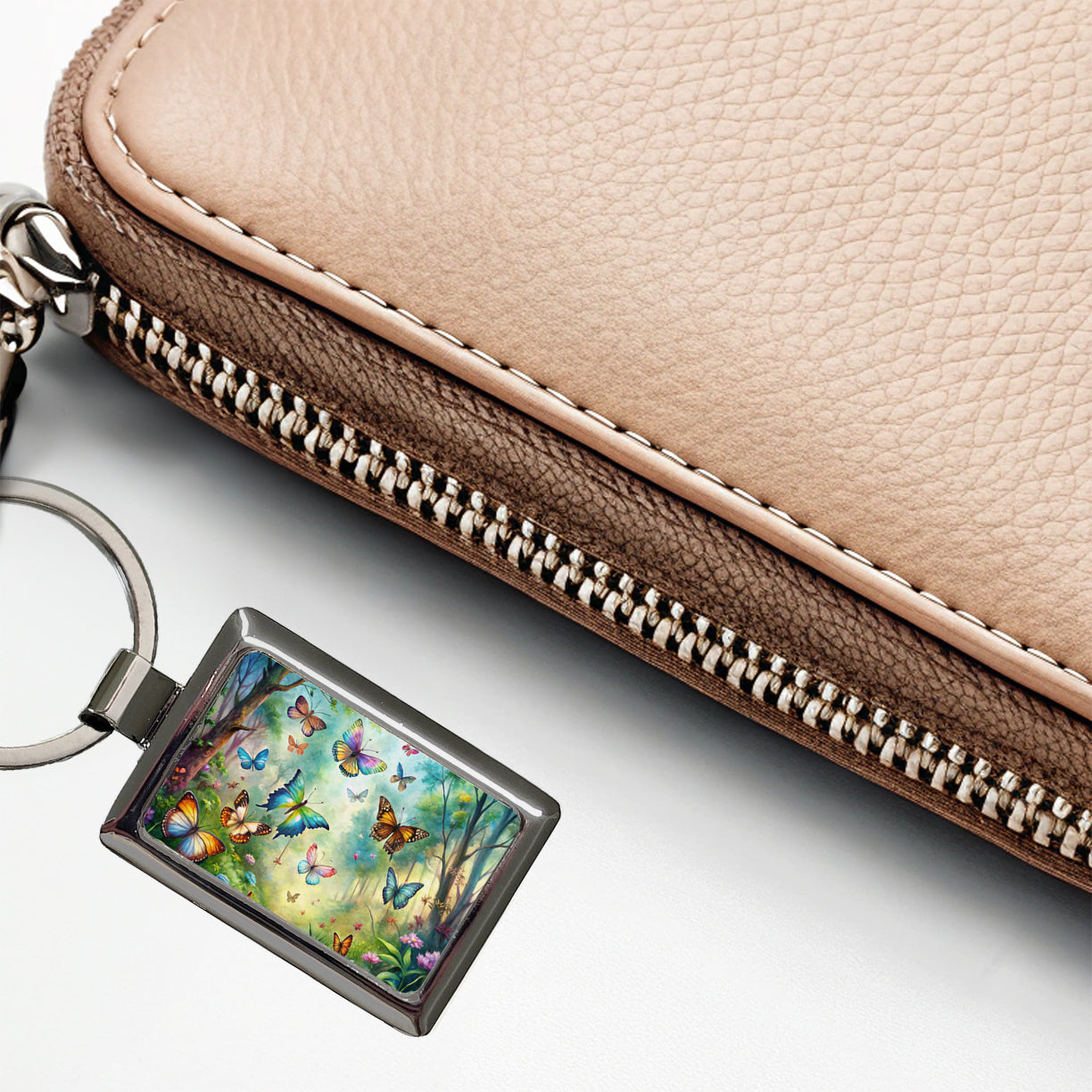 Butterflies In Forest Fantasy Watercolor Rectangle Metal Keychain