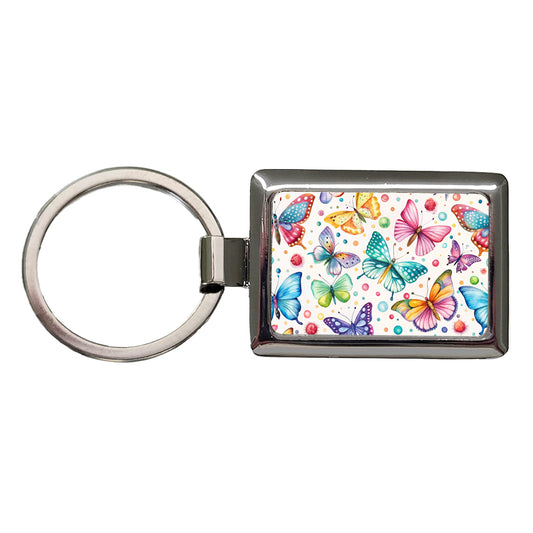 Butterflies Polka Dots Watercolor Rectangle Metal Keychain
