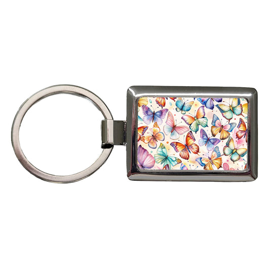 Butterflies Watercolor Rectangle Metal Keychain
