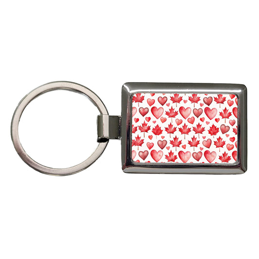 Canada Flags Maple Leaf Hearts Watercolor Rectangle Metal Keychain