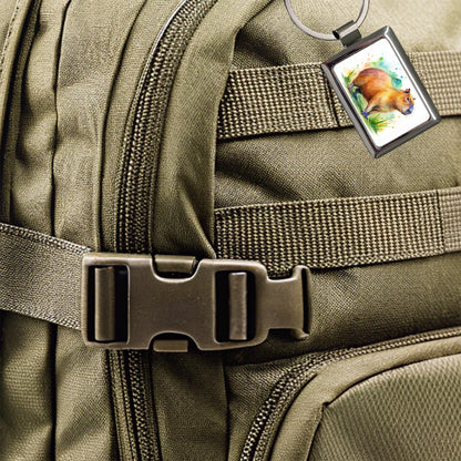 Capybara Watercolor Rectangle Metal Keychain