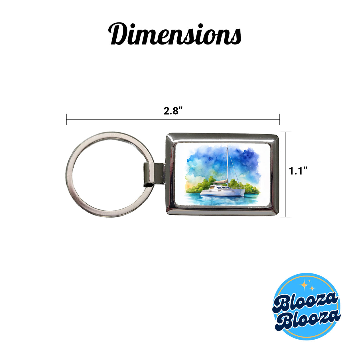 Catamaran At Sea Watercolor Design Rectangle Metal Keychain
