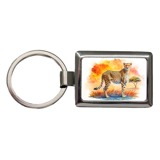 Cheetah African Plain Watercolor Design Rectangle Metal Keychain