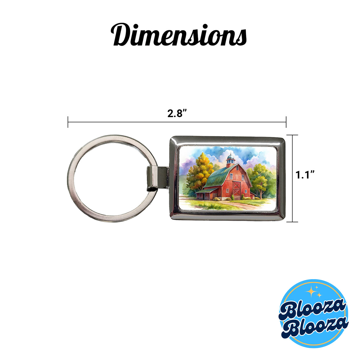 Classic Red Barn Watercolor Rectangle Metal Keychain