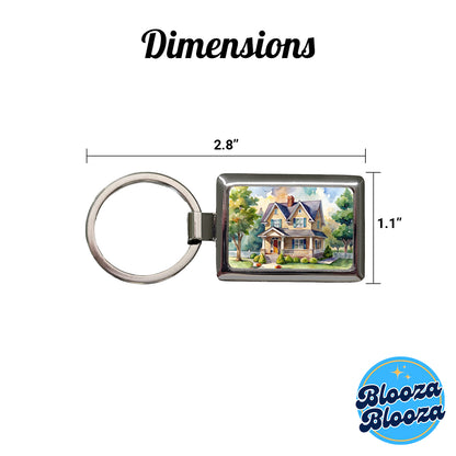 Country Farm House Painting Watercolor Rectangle Metal Keychain