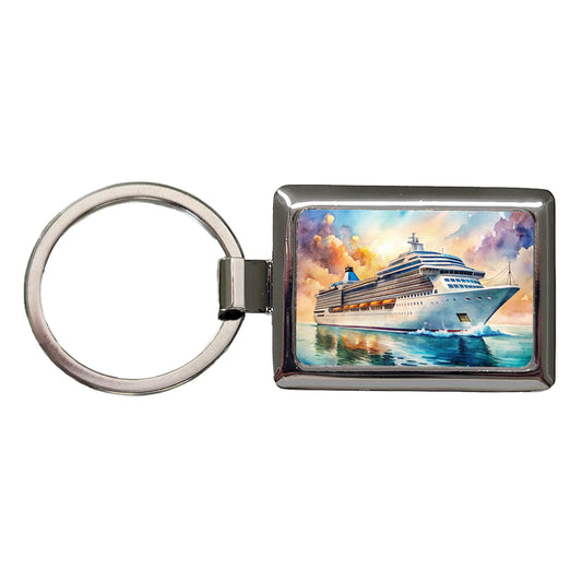 Cruise Ship At Sea Bon Voyage Watercolor Rectangle Metal Keychain