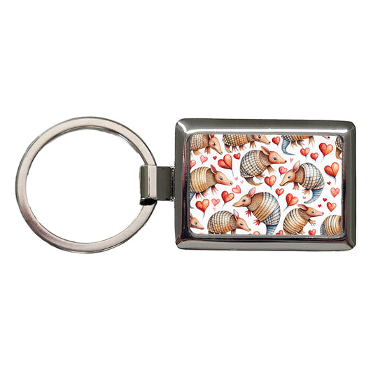 Cute Armadillos Hearts Watercolor Rectangle Metal Keychain