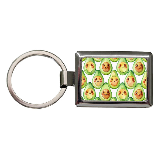 Cute Avocado Faces Watercolor Rectangle Metal Keychain