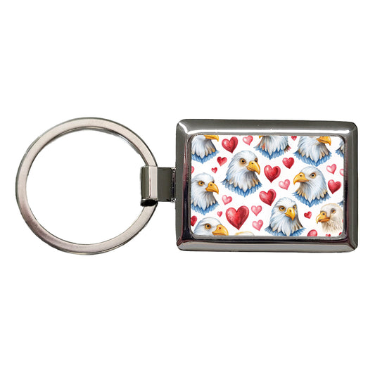 Cute Bald Eagles Hearts Watercolor Rectangle Metal Keychain