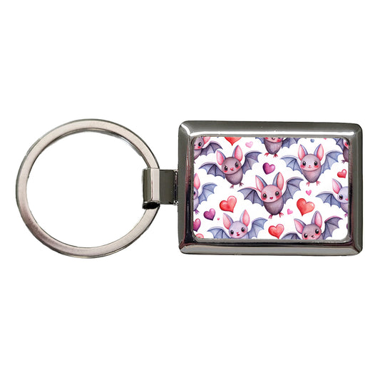 Cute Bats Hearts Watercolor Rectangle Metal Keychain