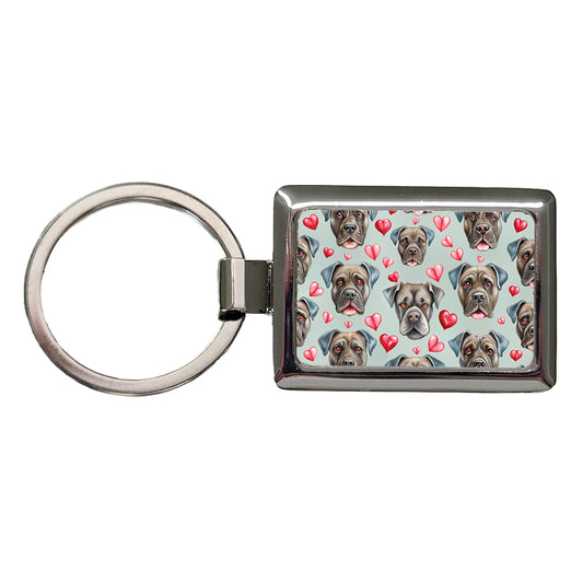 Cute Cane Corso Dog Faces Hearts Rectangle Metal Keychain