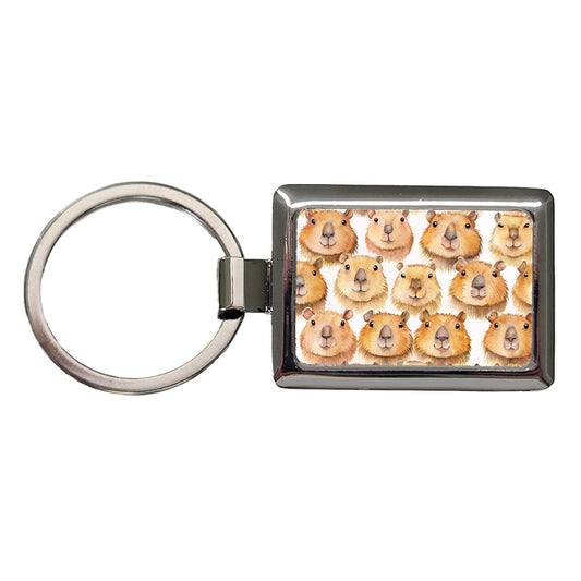 Cute Capybara Faces Watercolor Rectangle Metal Keychain