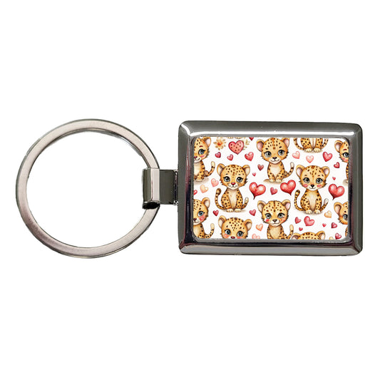 Cute Cheetahs Hearts Watercolor Rectangle Metal Keychain