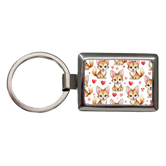 Cute Coyotes Hearts Watercolor Rectangle Metal Keychain