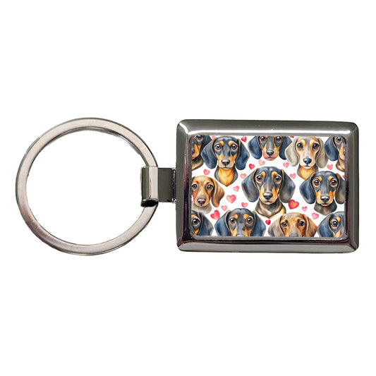 Cute Dachshund Dog Faces Hearts Rectangle Metal Keychain