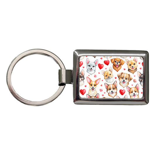 Cute Dogs Hearts Watercolor Rectangle Metal Keychain
