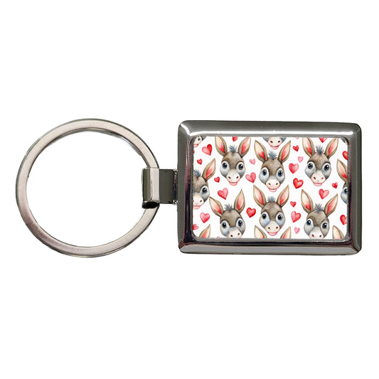 Cute Donkey Faces Hearts Watercolor Rectangle Metal Keychain