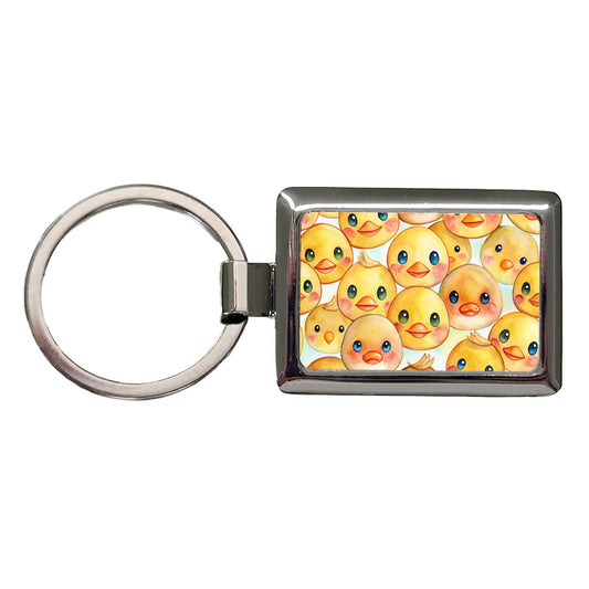 Cute Duck Faces Watercolor Rectangle Metal Keychain