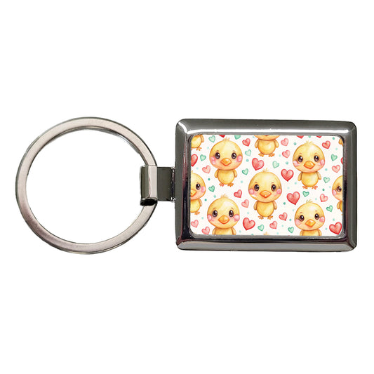 Cute Ducks Hearts Watercolor Rectangle Metal Keychain