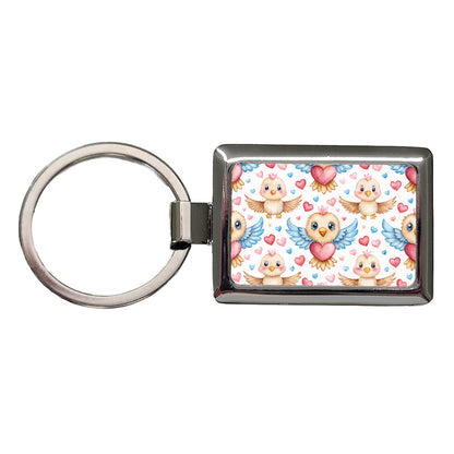 Cute Eagles Hearts Watercolor Rectangle Metal Keychain