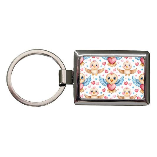Cute Eagles Hearts Watercolor Rectangle Metal Keychain