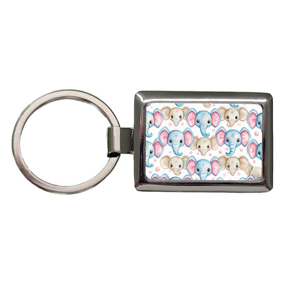 Cute Elephant Faces Watercolor Rectangle Metal Keychain