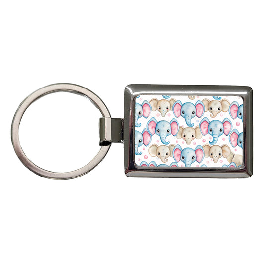 Cute Elephant Faces Watercolor Rectangle Metal Keychain