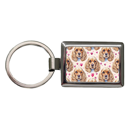 Cute English Cocker Spaniel Dog Faces Rectangle Metal Keychain