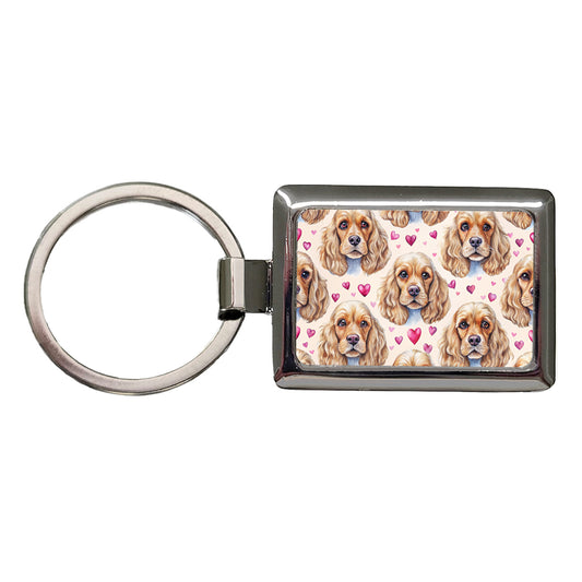 Cute English Cocker Spaniel Dog Faces Rectangle Metal Keychain
