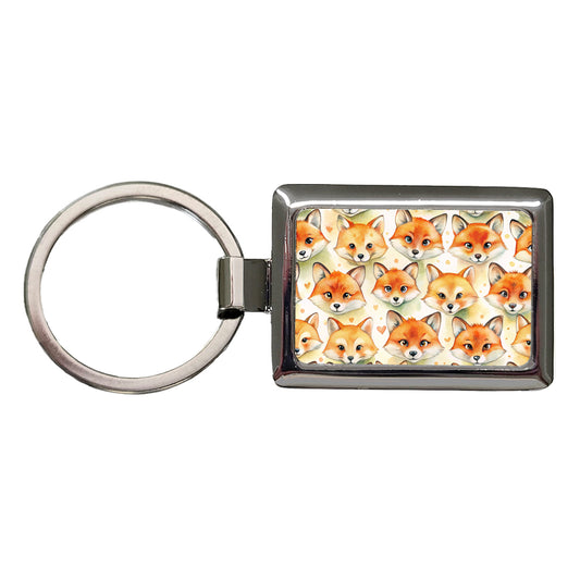 Cute Fox Faces Watercolor Rectangle Metal Keychain